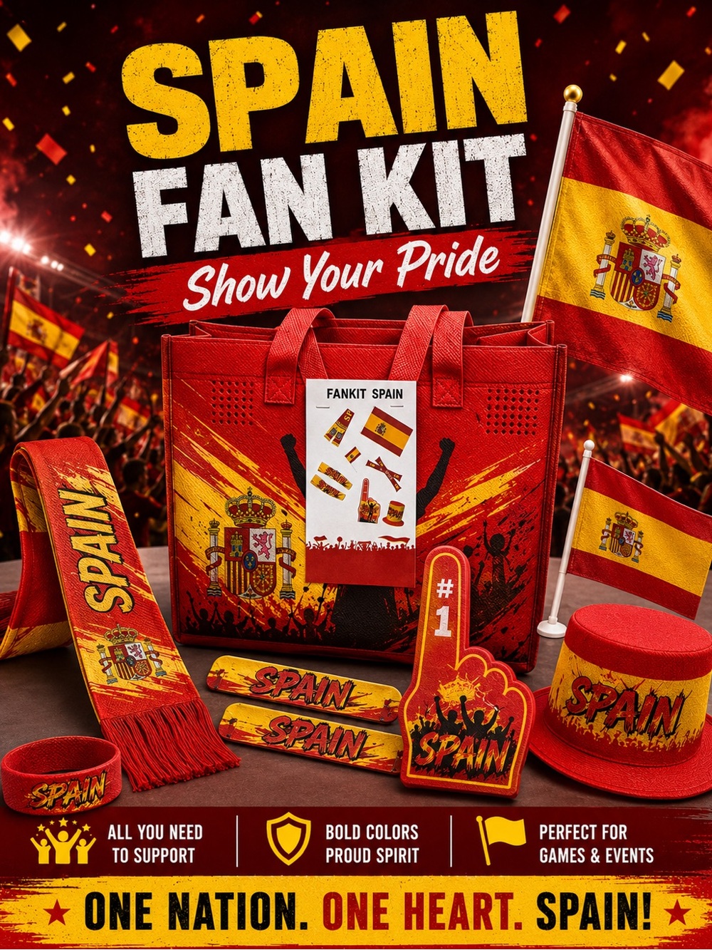 Spain Fan Kit Red Supporter Hat & Accessories